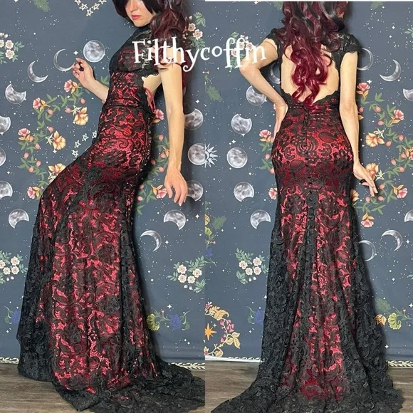 Vintage 90s y2k Vampire Wedding prom dress crochet - Picture 3 of 7